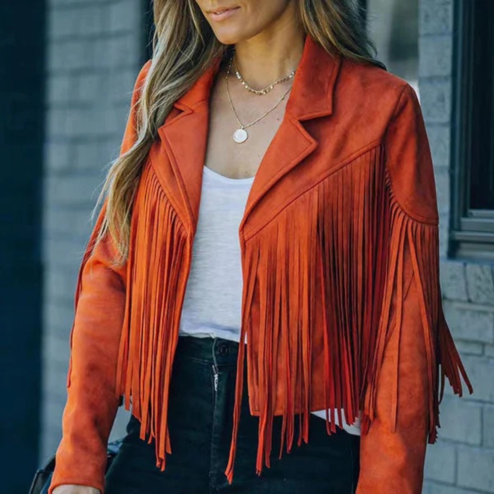 boho tassel fringe jacket blazer faux suede